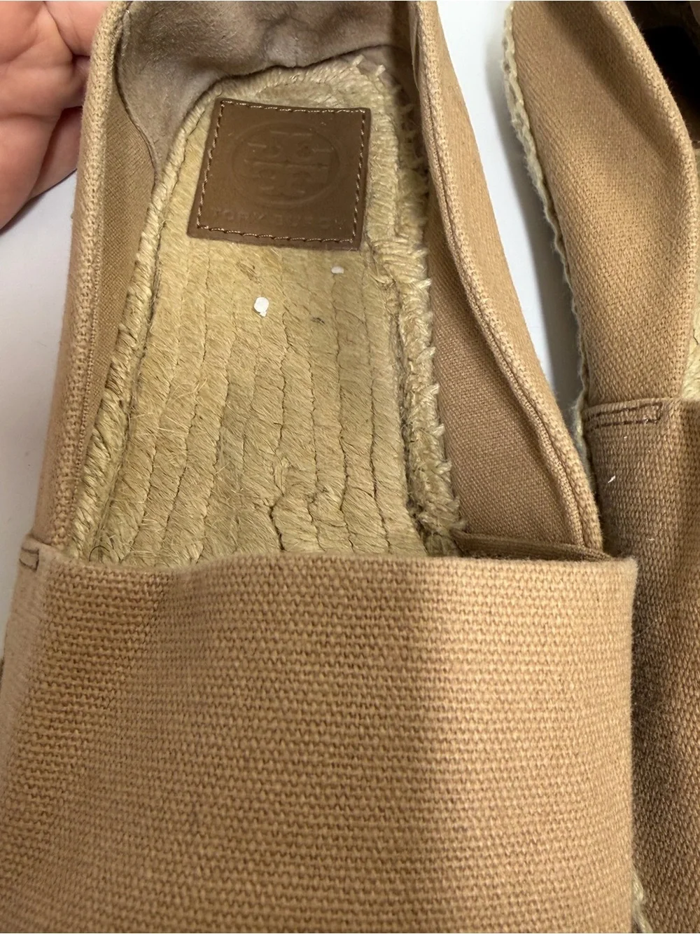 Tory Burch Tan Canvas Espadrille Flats with Cream Toe Cap